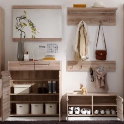 Garderobe "Malea" 5-teilig In Eiche San Remo Garderobenset Mit Kommode, Garderobenpaneel Und Schuhbank 198 X 188 Cm -Wohnwelt Verkauf 6342 6