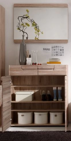 Garderobe "Malea" 2-teilig In Eiche San Remo Garderobenset Mit Schuhschrank Und Spiegel 90 X 188 Cm -Wohnwelt Verkauf 6346 6