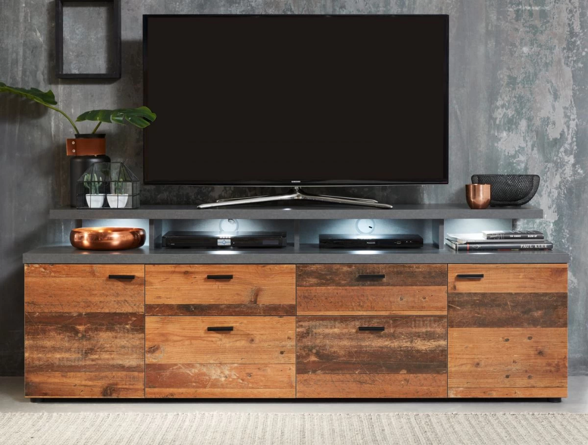 TV-Lowboard Mood In Old Used Wood Design Mit Matera Grau Fernsehtisch Shabby 180 X 66 Cm TV In Komforthöhe 3 TV-Lowboard Mood In Old Used Wood Design Mit Matera Grau Fernsehtisch Shabby 180 X 66 Cm TV In Komforthöhe