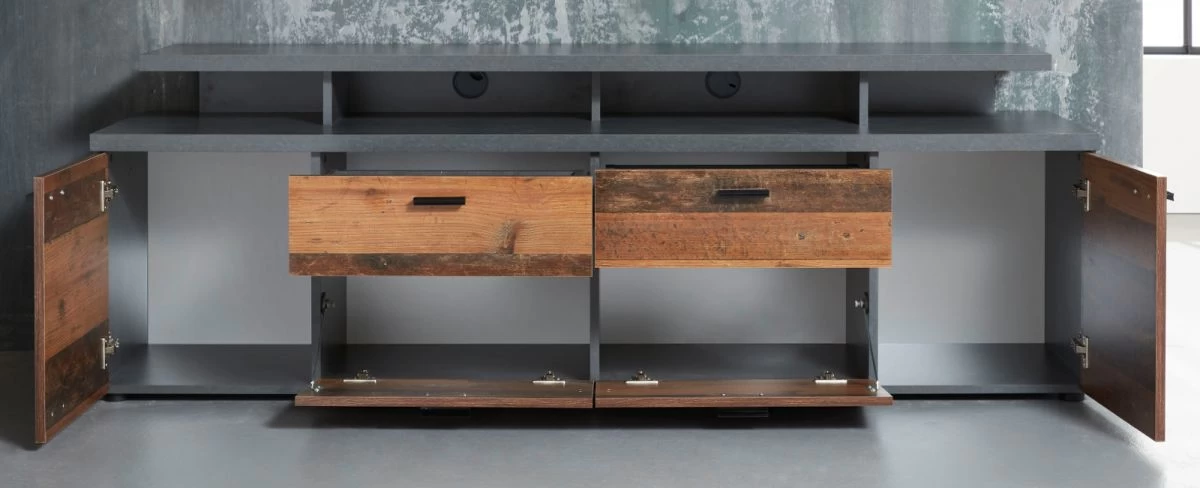 TV-Lowboard Mood In Old Used Wood Design Mit Matera Grau Fernsehtisch Shabby 180 X 66 Cm TV In Komforthöhe 8 TV-Lowboard Mood In Old Used Wood Design Mit Matera Grau Fernsehtisch Shabby 180 X 66 Cm TV In Komforthöhe – Bild 6
