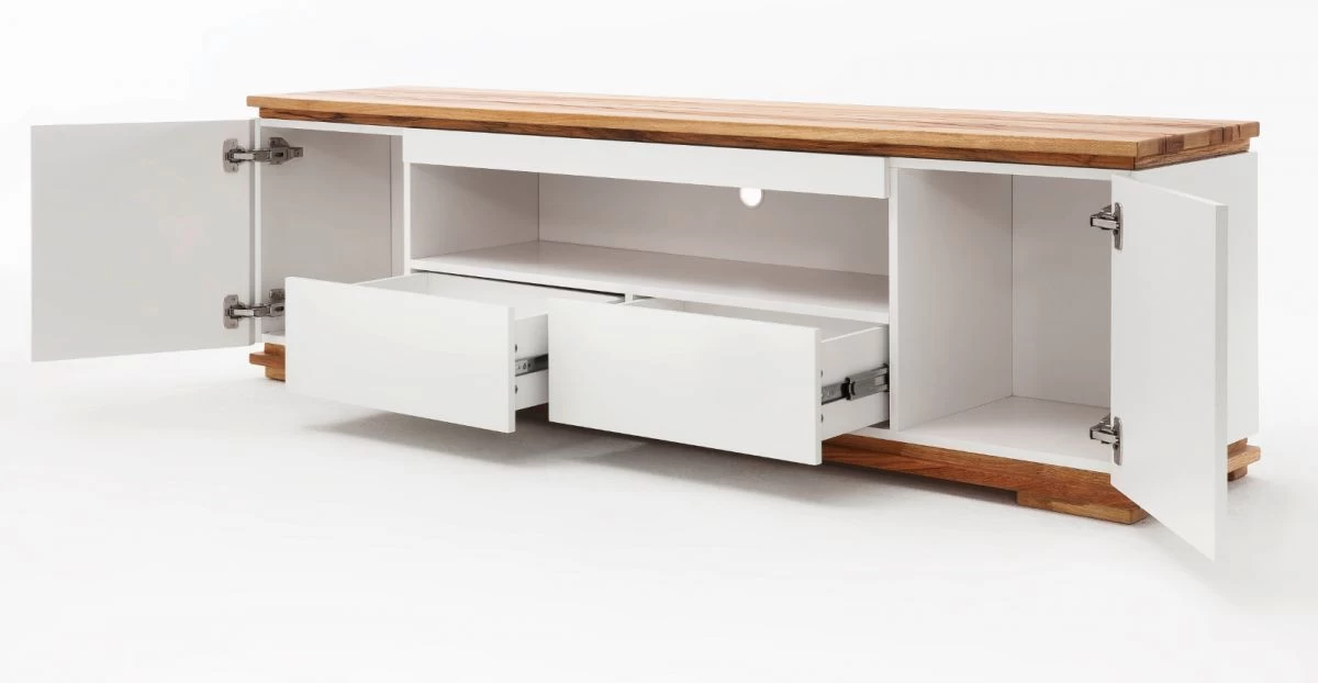 TV-Lowboard "Chiaro" Matt Weiß Lack Und Eiche / Asteiche Massiv Geölt TV-Unterteil 202 X 54 Cm 8 TV-Lowboard "Chiaro" Matt Weiß Lack Und Eiche / Asteiche Massiv Geölt TV-Unterteil 202 X 54 Cm – Bild 6