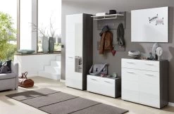 Garderobe Set 6-teilig "Line" In Hochglanz Weiß Und Sardegna Grau Rauchsilber Flur Garderobenkombination 250 X 191 Cm -Wohnwelt Verkauf 6743 5