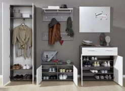 Garderobe Set 6-teilig "Line" In Hochglanz Weiß Und Sardegna Grau Rauchsilber Flur Garderobenkombination 250 X 191 Cm -Wohnwelt Verkauf 6743 6