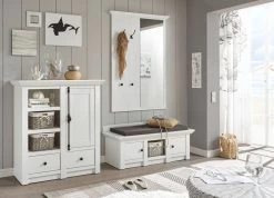 Garderobe "Hooge" In Pinie Weiß Landhaus Garderobenkombination 3-tlg. Mit Garderobenbank Und Kommode -Wohnwelt Verkauf 6929 4