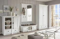Garderobe "Hooge" In Pinie Weiß Landhaus Garderobenkombination 3-tlg. Mit Garderobenbank Und Kommode -Wohnwelt Verkauf 6929 5