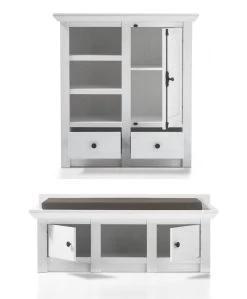 Garderobe "Hooge" In Pinie Weiß Landhaus Garderobenkombination 3-tlg. Mit Garderobenbank Und Kommode -Wohnwelt Verkauf 6929 6