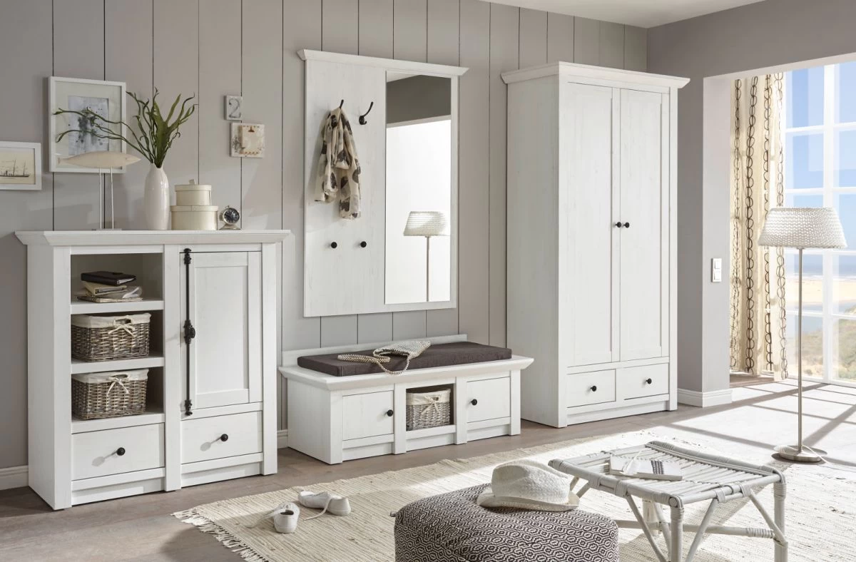 Garderobe "Hooge" In Pinie Weiß Landhaus Garderobenkombination 4-tlg. Mit Schuh- / Garderobenschrank 6 Garderobe "Hooge" In Pinie Weiß Landhaus Garderobenkombination 4-tlg. Mit Schuh- / Garderobenschrank – Bild 4