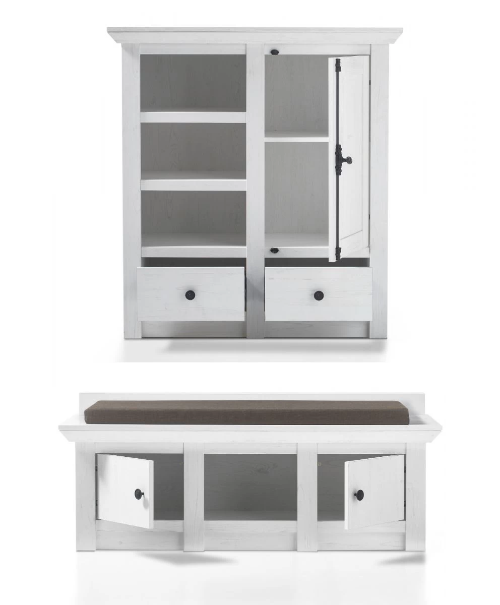 Garderobe "Hooge" In Pinie Weiß Landhaus Garderobenkombination 4-tlg. Mit Schuh- / Garderobenschrank 7 Garderobe "Hooge" In Pinie Weiß Landhaus Garderobenkombination 4-tlg. Mit Schuh- / Garderobenschrank – Bild 5