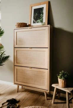 Schuhschrank "Bali" In Sonoma Eiche Mit Bast - Dekor Schuhkipper Skandinavisch 70 X 125 Cm -Wohnwelt Verkauf 7018 5