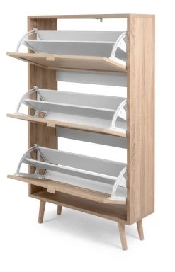 Schuhschrank "Bali" In Sonoma Eiche Mit Bast - Dekor Schuhkipper Skandinavisch 70 X 125 Cm -Wohnwelt Verkauf 7018 6