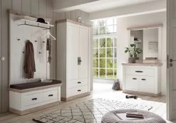 Garderobenkombination "Rovola" In Pinie Weiß / Oslo Pinie Landhaus Garderobe Set 3-tlg. 224 X 201 Cm -Wohnwelt Verkauf 7029 4