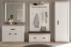 Garderobenkombination "Rovola" In Pinie Weiß / Oslo Pinie Landhaus Garderobe Set 5-tlg. 307 X 201 Cm