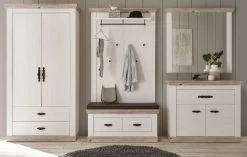 Garderobenkombination "Rovola" In Pinie Weiß / Oslo Pinie Landhaus Garderobe Set 5-tlg. 341 X 201 Cm