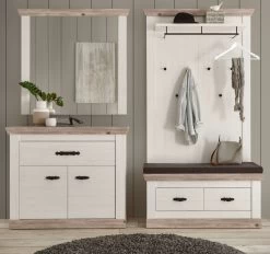 Garderobenkombination "Rovola" In Pinie Weiß / Oslo Pinie Landhaus Garderobe Set 4-tlg. 224 X 201 Cm