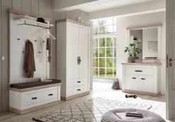 Garderobenkombination "Rovola" In Pinie Weiß / Oslo Pinie Landhaus Garderobe Set 4-tlg. 224 X 201 Cm -Wohnwelt Verkauf 7035 4