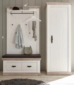 Garderobenkombination "Rovola" In Pinie Weiß / Oslo Pinie Landhaus Garderobe Set 3-tlg. 190 X 201 Cm