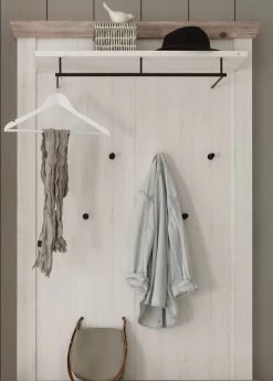 Garderobenpaneel "Rovola" In Pinie Weiß / Oslo Pinie Landhaus Wandgarderobe 107 X 153 Cm