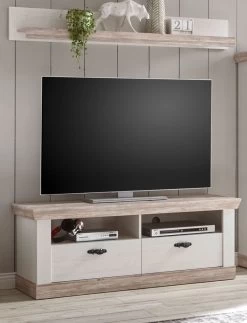 TV-Lowboard "Rovola" In Pinie Weiß / Oslo Pinie Landhaus TV-Unterteil 134 X 51 Cm -Wohnwelt Verkauf 7056 3