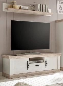 TV-Lowboard "Rovola" In Pinie Weiß / Oslo Pinie Landhaus TV-Unterteil 156 X 51 Cm -Wohnwelt Verkauf 7057 3