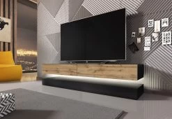 TV Lowboard "Bird" In Schwarz Und Eiche 2-teilig 140 X 45 Cm Hängend Mit LED -Wohnwelt Verkauf 7099 3
