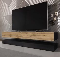 TV Lowboard "Bird" In Schwarz Und Eiche 2-teilig 140 X 45 Cm Hängend Mit LED -Wohnwelt Verkauf 7099 4
