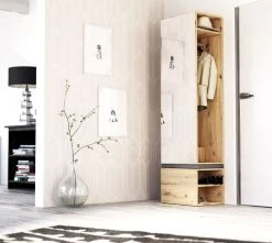 Garderobe "Brighty" In Artisan Eiche Set 2-tlg. Mit Spiegel Und Sitzhocker Gepolstert 50 X 190 Cm 9 Garderobe "Brighty" In Artisan Eiche Set 2-tlg. Mit Spiegel Und Sitzhocker Gepolstert 50 X 190 Cm -Wohnwelt Verkauf 7100 3