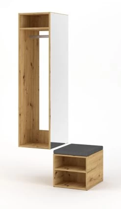 Garderobe "Brighty" In Artisan Eiche Set 2-tlg. Mit Spiegel Und Sitzhocker Gepolstert 50 X 190 Cm 10 Garderobe "Brighty" In Artisan Eiche Set 2-tlg. Mit Spiegel Und Sitzhocker Gepolstert 50 X 190 Cm -Wohnwelt Verkauf 7100 4