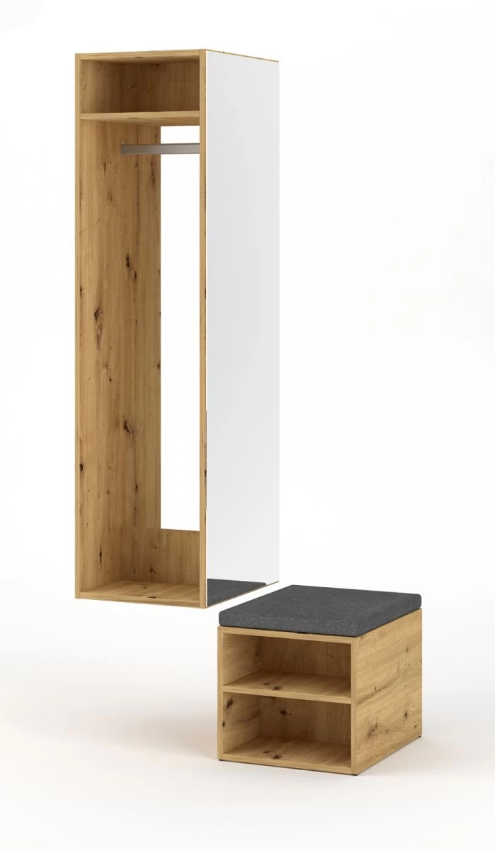 Garderobe "Brighty" In Artisan Eiche Set 2-tlg. Mit Spiegel Und Sitzhocker Gepolstert 50 X 190 Cm 6 Garderobe "Brighty" In Artisan Eiche Set 2-tlg. Mit Spiegel Und Sitzhocker Gepolstert 50 X 190 Cm – Bild 4