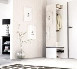 Garderobe "Brighty" In Weiß Set 2-tlg. Mit Spiegel Und Sitzhocker Gepolstert 50 X 190 Cm -Wohnwelt Verkauf 7101 3