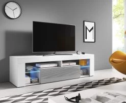 TV Lowboard "Mount" In Grau Hochglanz Und Weiß 140 X 51 Cm