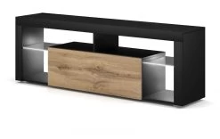 TV-Lowboard "Mount" In Schwarz Und Wotan Eiche Mit LED 140 X 51 Cm -Wohnwelt Verkauf 7121 3