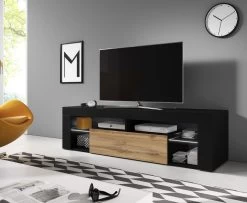 TV-Lowboard "Mount" In Schwarz Und Wotan Eiche Mit LED 140 X 51 Cm -Wohnwelt Verkauf 7121 4