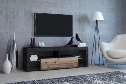 TV-Lowboard "Mount" In Matera Grau Und Old Used Wood Hell Mit LED 140 X 51 Cm