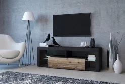 TV-Lowboard "Mount" In Matera Grau Und Old Used Wood Hell Mit LED 140 X 51 Cm -Wohnwelt Verkauf 7130 3