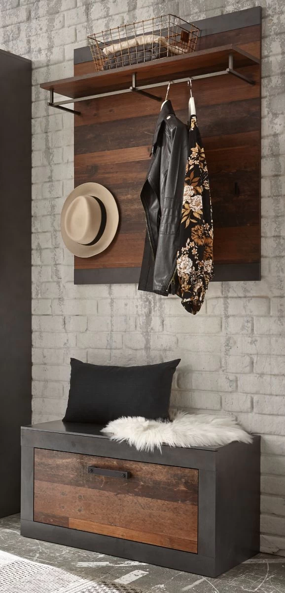 Garderobenpaneel "Ward" In Old Used Wood Shabby Design Mit Matera Grau Wandgarderobe 80 X 100 Cm 5 Garderobenpaneel "Ward" In Old Used Wood Shabby Design Mit Matera Grau Wandgarderobe 80 X 100 Cm – Bild 3