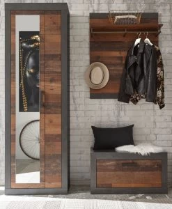 Garderobenkombination "Ward" In Old Used Wood Shabby Design Mit Matera Grau Garderobe Set 3-teilig 165 X 201 Cm