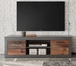 TV-Lowboard "Ward" In Old Used Wood Shabby Design Mit Matera Grau TV-Unterteil 153 X 51 Cm