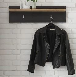 Garderobenpaneel "Beveren" In Kastanie Und Fresco Grau Flur Wandgarderobe 80 X 23 Cm