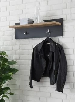 Garderobenpaneel "Beveren" In Kastanie Und Fresco Grau Flur Wandgarderobe 80 X 23 Cm -Wohnwelt Verkauf 7175 4