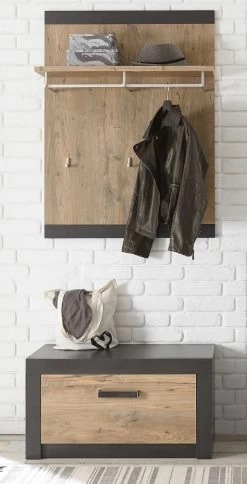 Garderobenpaneel "Beveren" In Kastanie Und Fresco Grau Flur Wandgarderobe 80 X 107 Cm -Wohnwelt Verkauf 7177 3