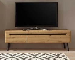 TV-Lowboard "Ronson" In Artisan Eiche Und Schwarz TV-Unterteil Skandinavisch 160 X 50 Cm