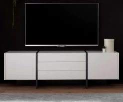 TV-Lowboard "Design-M" In Weiß Matt Und Fresco Grau Flat TV Unterschrank In Komforthöhe 190 X 60 Cm
