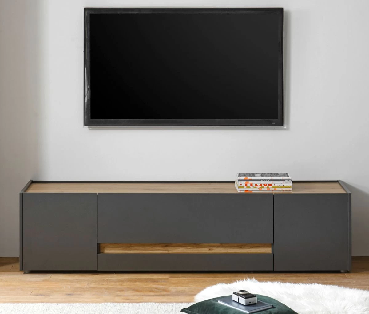 TV-Lowboard "Center" In Grau Matt Und Wotan Eiche TV-Unterteil 170 X 40 Cm 3 TV-Lowboard "Center" In Grau Matt Und Wotan Eiche TV-Unterteil 170 X 40 Cm