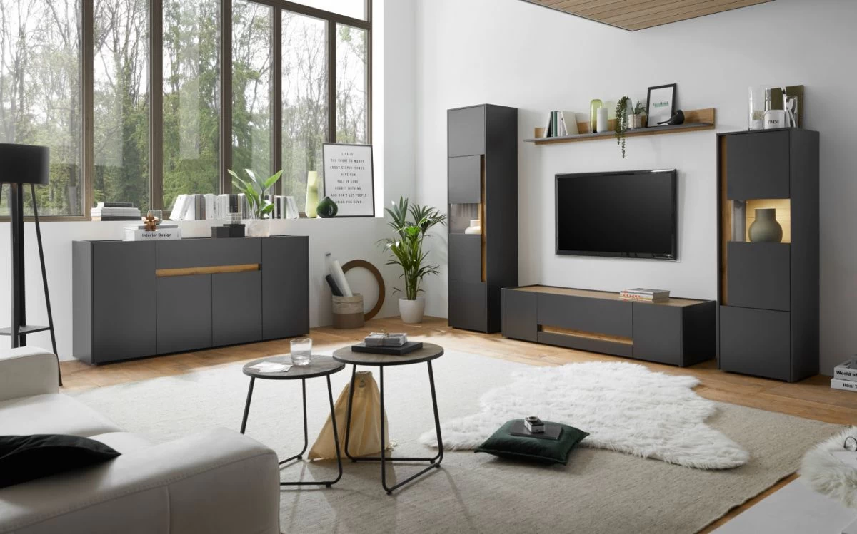 TV-Lowboard "Center" In Grau Matt Und Wotan Eiche TV-Unterteil 170 X 40 Cm 7 TV-Lowboard "Center" In Grau Matt Und Wotan Eiche TV-Unterteil 170 X 40 Cm – Bild 5