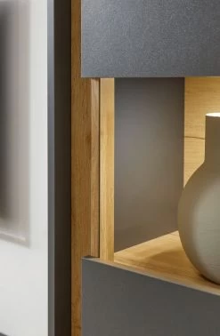 Schrank Set 3-teilig "Center" In Grau Matt Und Wotan Eiche Wohnkombination 3 X Vitrine 190 X 155 Cm -Wohnwelt Verkauf 7369 3