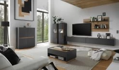 Schrank Set 3-teilig "Center" In Grau Matt Und Wotan Eiche Wohnkombination 3 X Vitrine 190 X 155 Cm -Wohnwelt Verkauf 7369 5