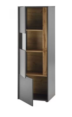 Schrank Set 3-teilig "Center" In Grau Matt Und Wotan Eiche Wohnkombination 3 X Vitrine 190 X 155 Cm -Wohnwelt Verkauf 7369 6