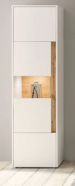 Vitrine "Center" In Weiß Und Wotan Eiche Vitrinenschrank 50 X 197 Cm