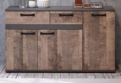 Sideboard "Stripe" In Eiche Tabak Und Matera Grau Kommode 142 X 83 Cm