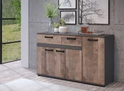 Sideboard "Stripe" In Eiche Tabak Und Matera Grau Kommode 142 X 83 Cm 10 Sideboard "Stripe" In Eiche Tabak Und Matera Grau Kommode 142 X 83 Cm -Wohnwelt Verkauf 7403 3